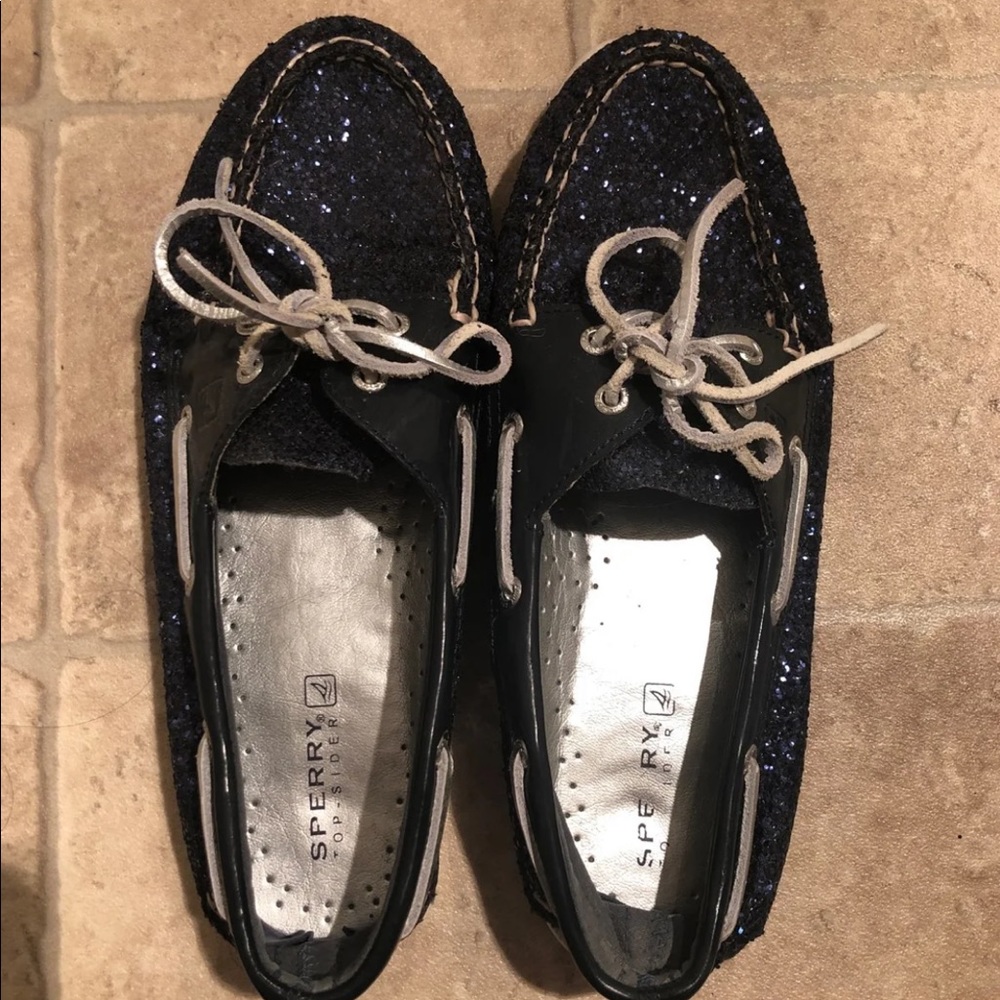 Brand New Navy Glitter Sperry Top-Sliders